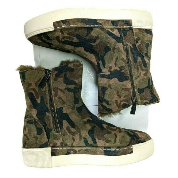 J/SLIDES Womens Size 8 Camo Boot Sneaker Faux Fur Real Suede  Victory Zip Sides - Picture 6 of 12